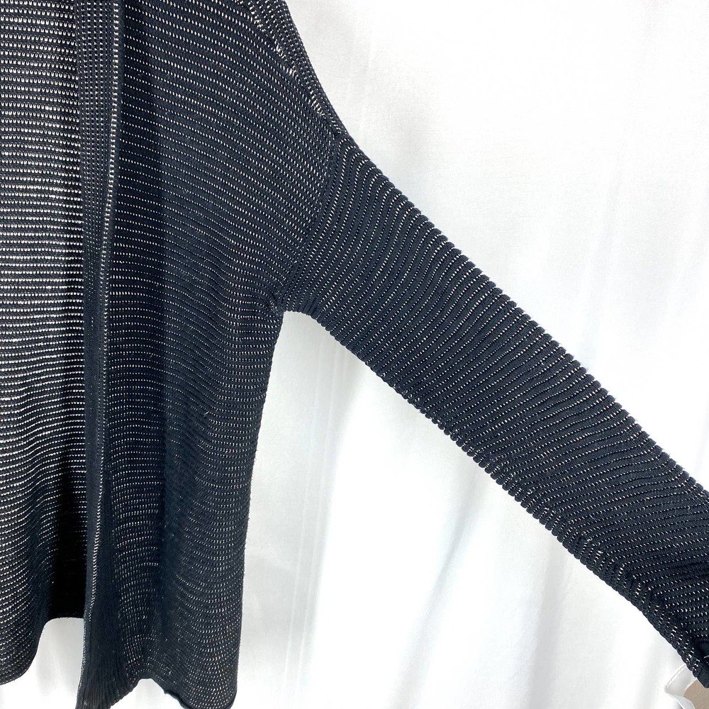 Eileen Fisher Open Front Cardigan Sweater Black White Silk Linen Fall S - Picture 4 of 8